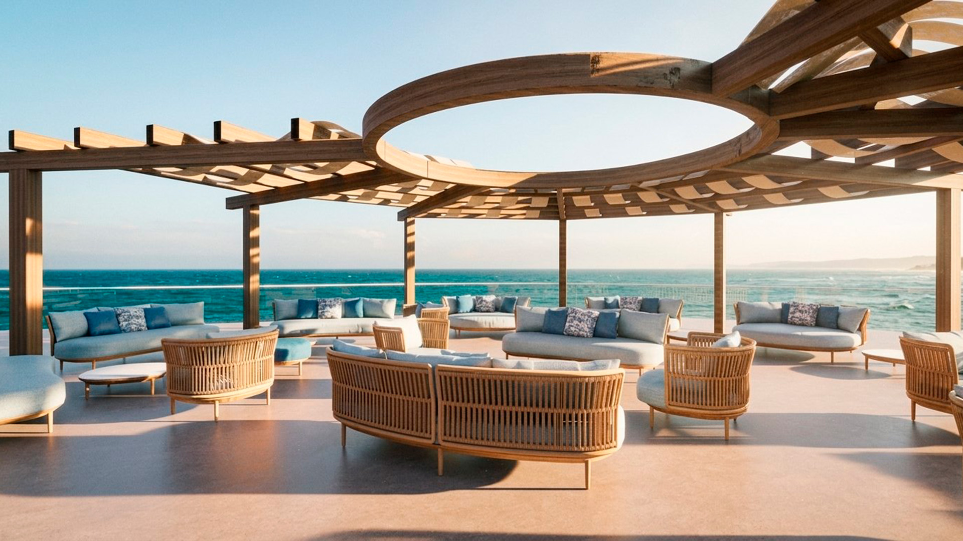 Poolside view at Hard Rock Hotel Cancun featuring lounge chairs in a luxurious pool surrounded by pa