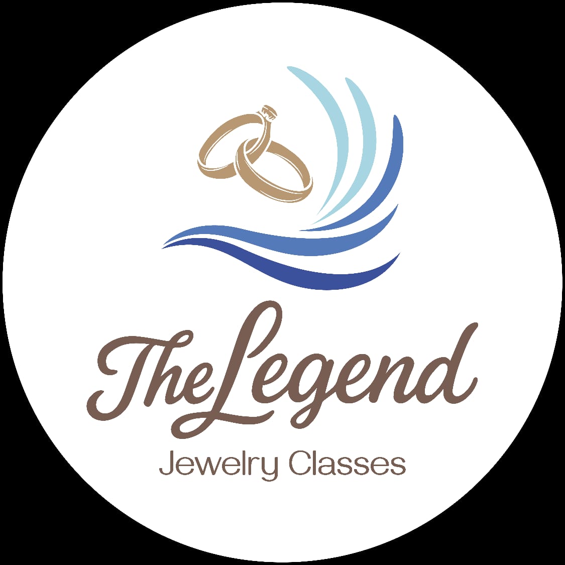 lingkaran putih dengan teks biru dan coklat