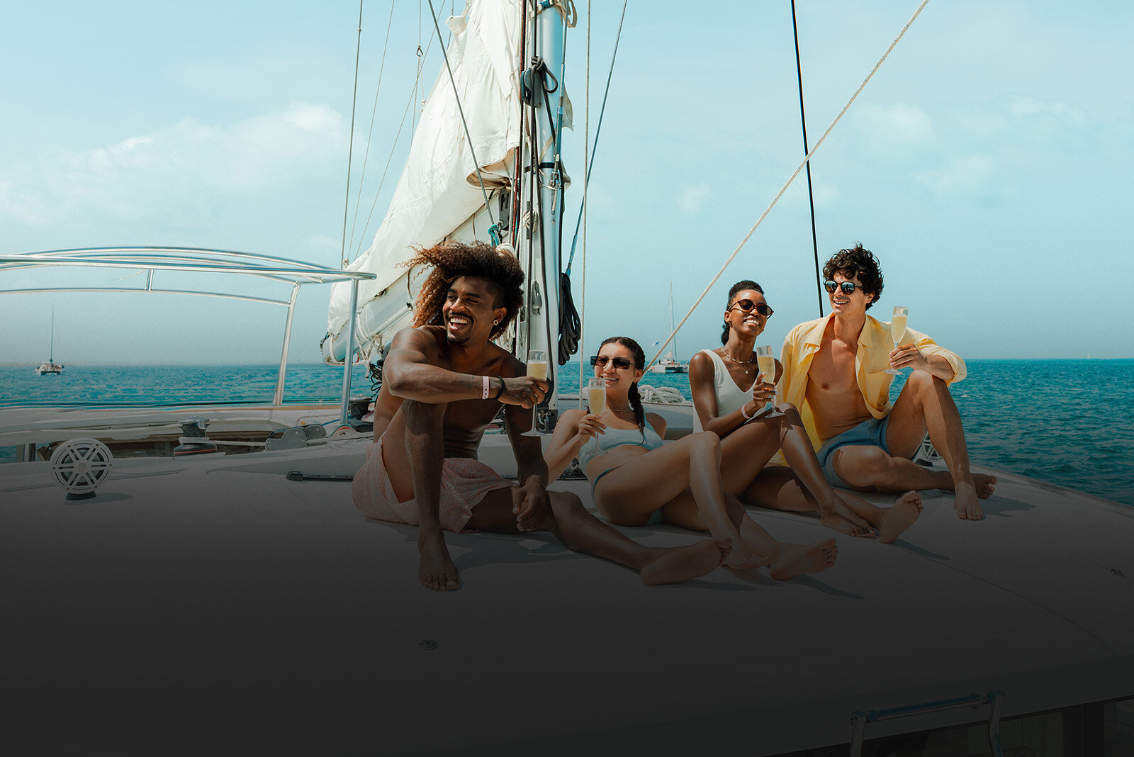 a group of people sitting on a boat